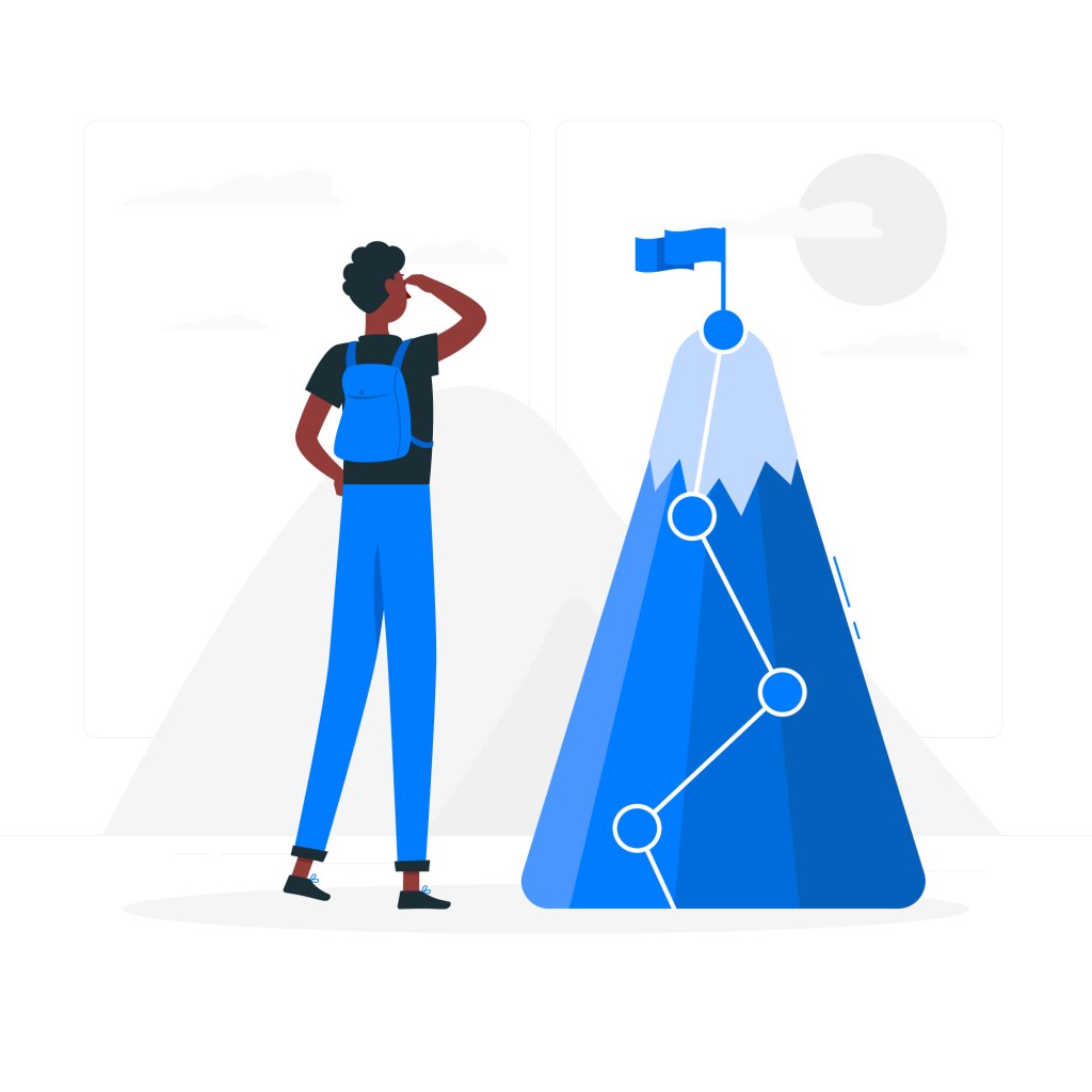 Demonstration of a goal using mountain with flag on the top