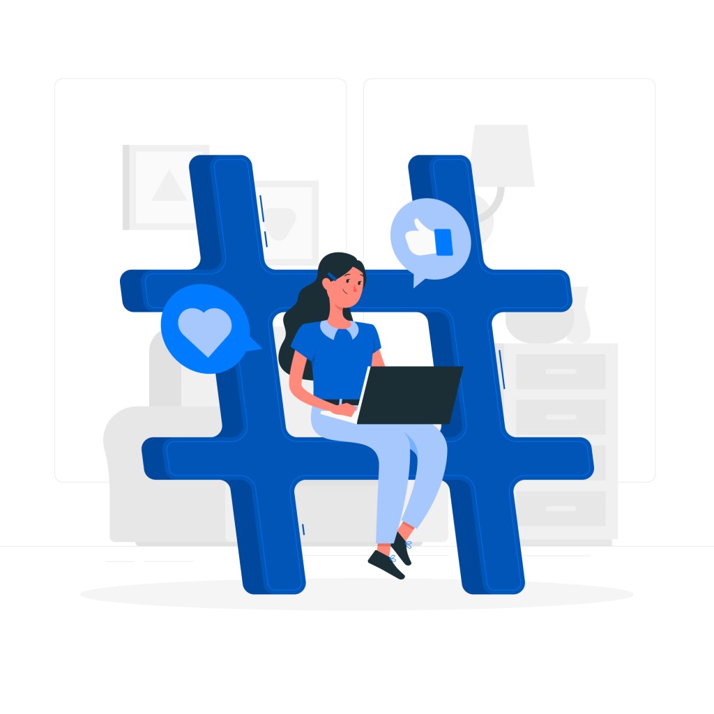 woman sitting on a hashtag