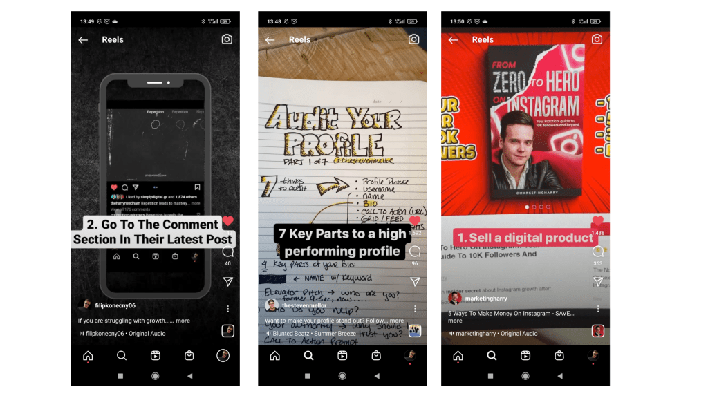 Examples of Instagram reels