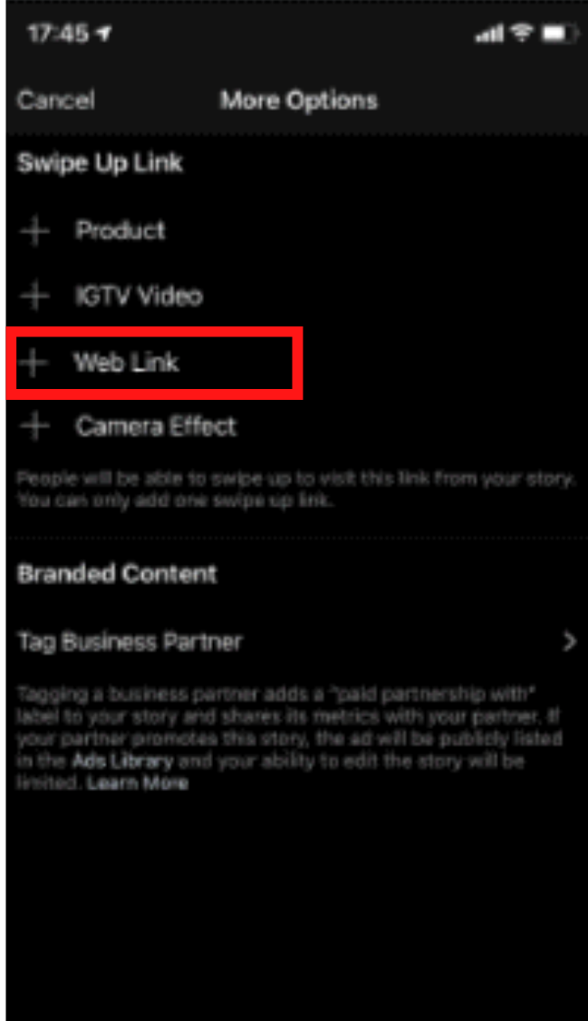How to add a website link to an Instagram story