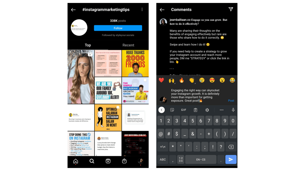 Engaging on Instagram using hashtags