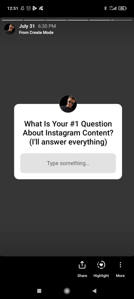 Asking a question in Instagram stories to get data
