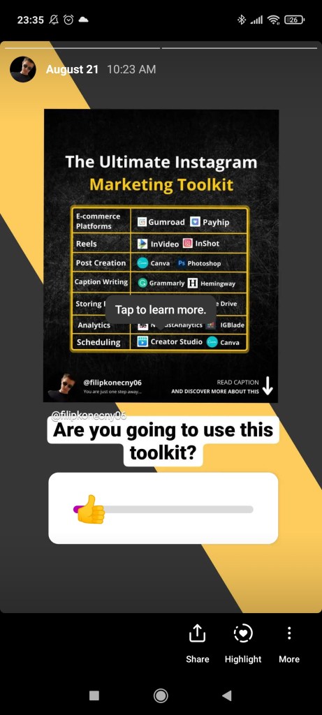 example of a post shared in stories