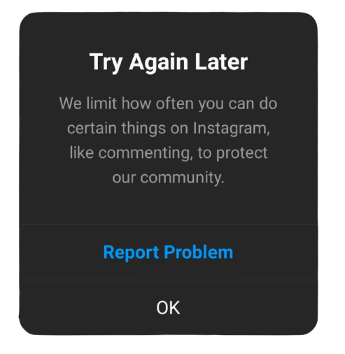 Instagram action block message