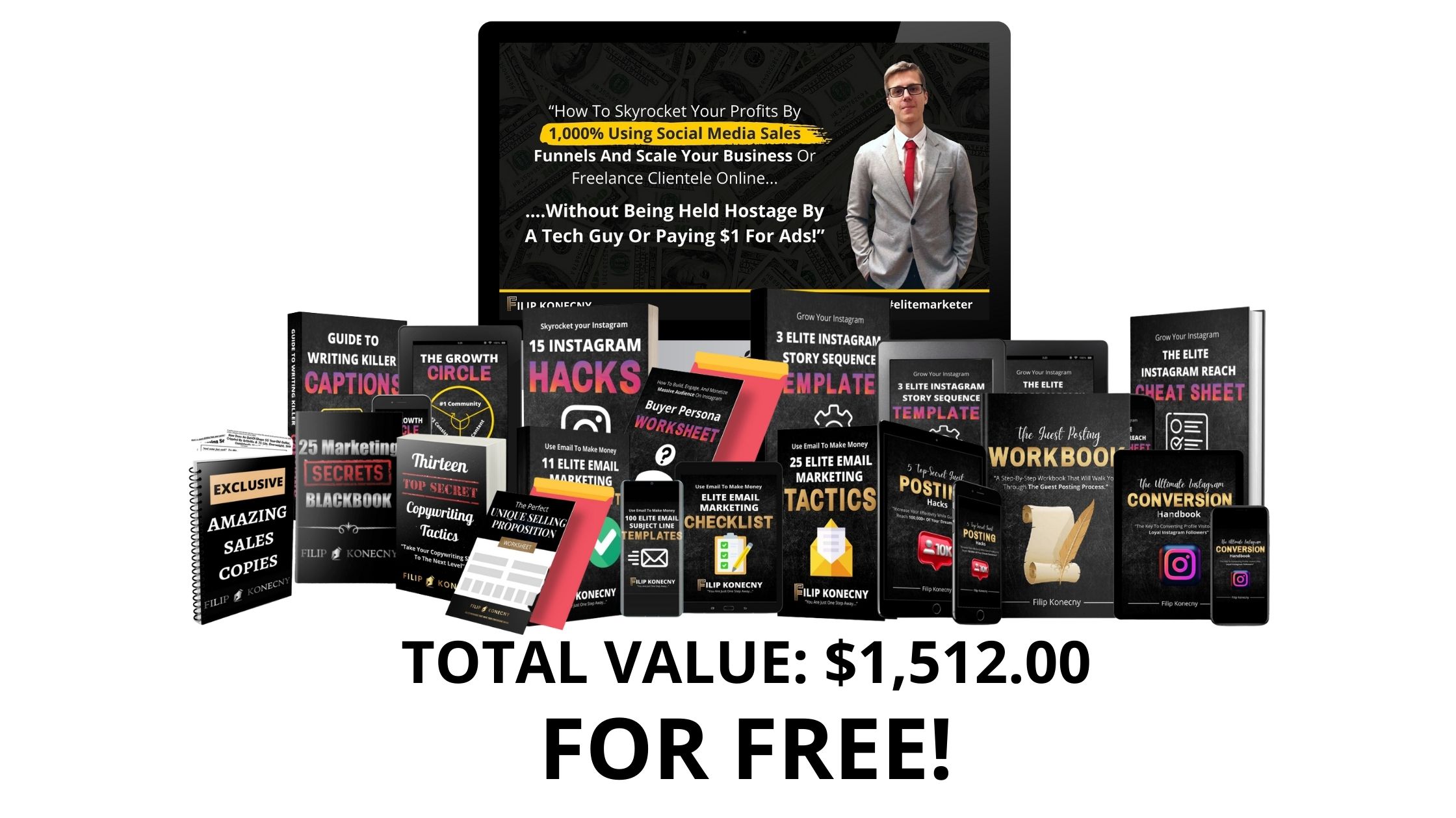 Filip Konecny’s Social Media Monetization Webclass Bundled With 5 Free Marketing Bundles As A Lead Magnet.