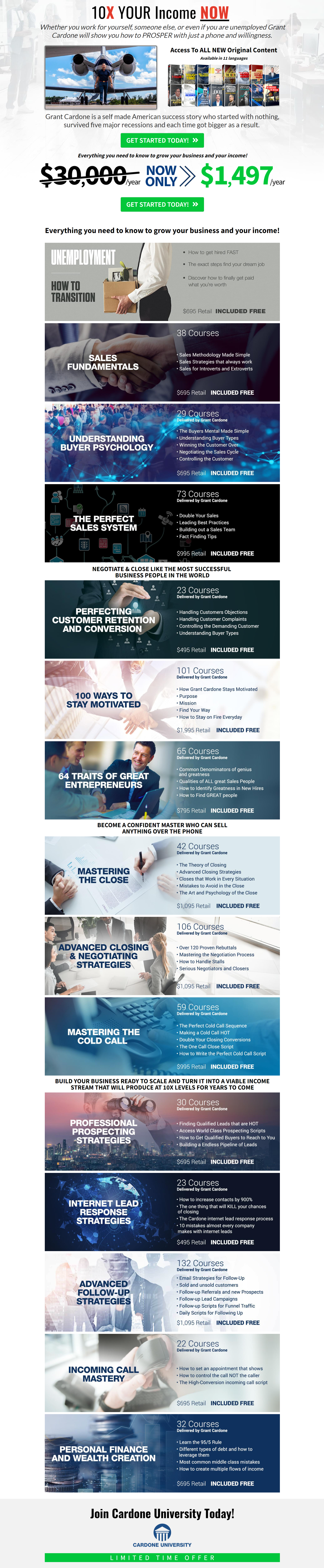 Example of a sales page from Grant Cardone