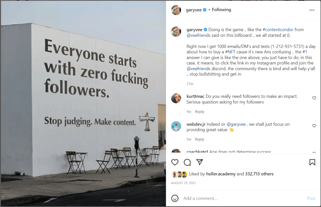 Example of a mockup quote post from Gary Vee