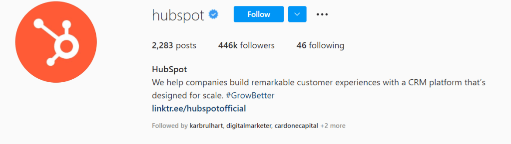 Hubspot's account on Instagram