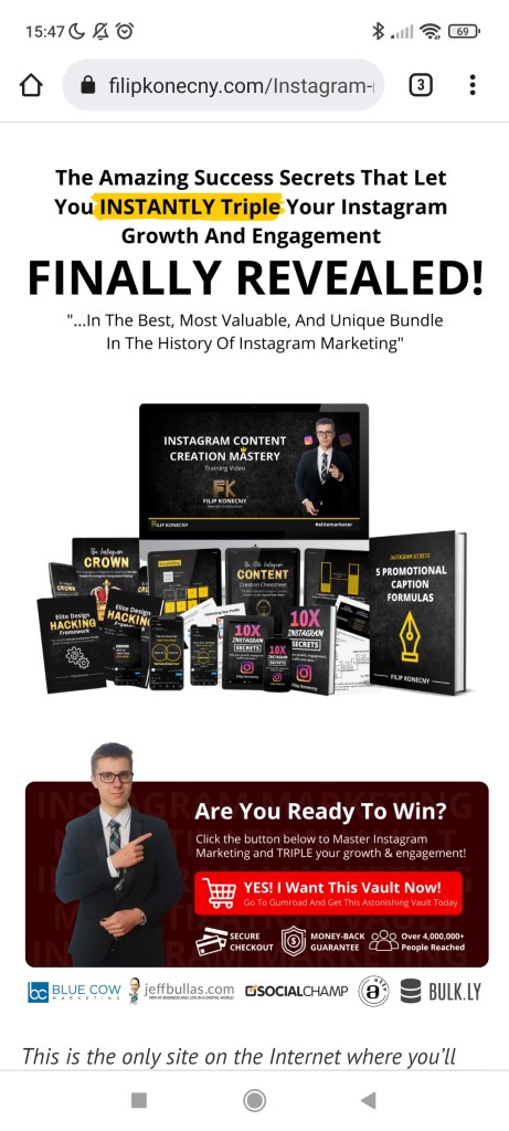 Example of a sales page linked to using the Instagram link in bio