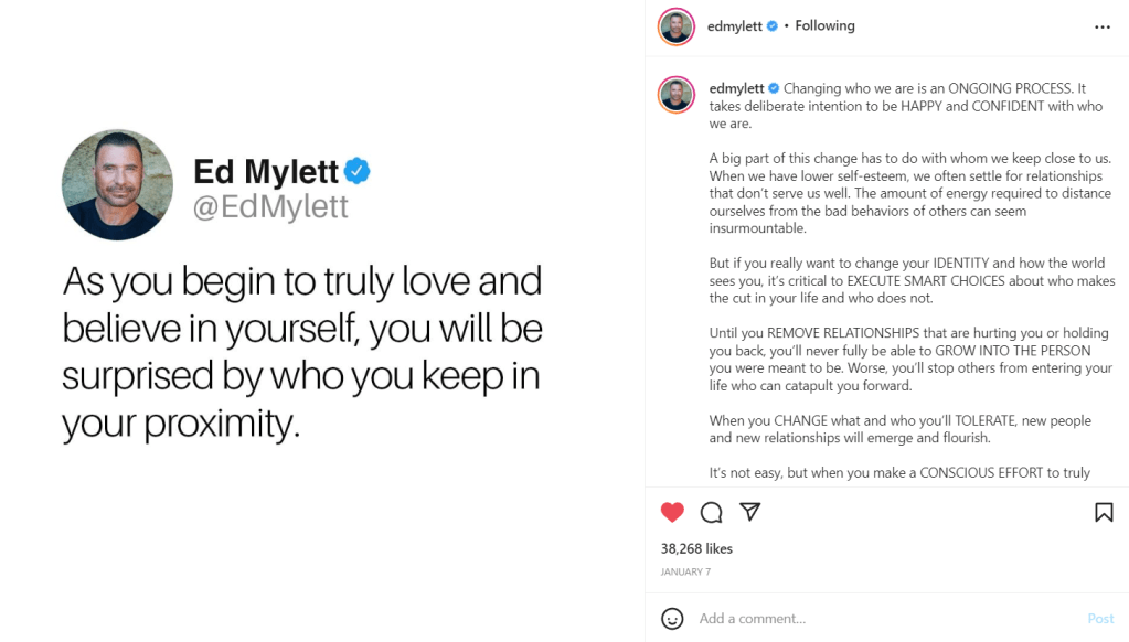 Example of a valuable post by Ed Mylett