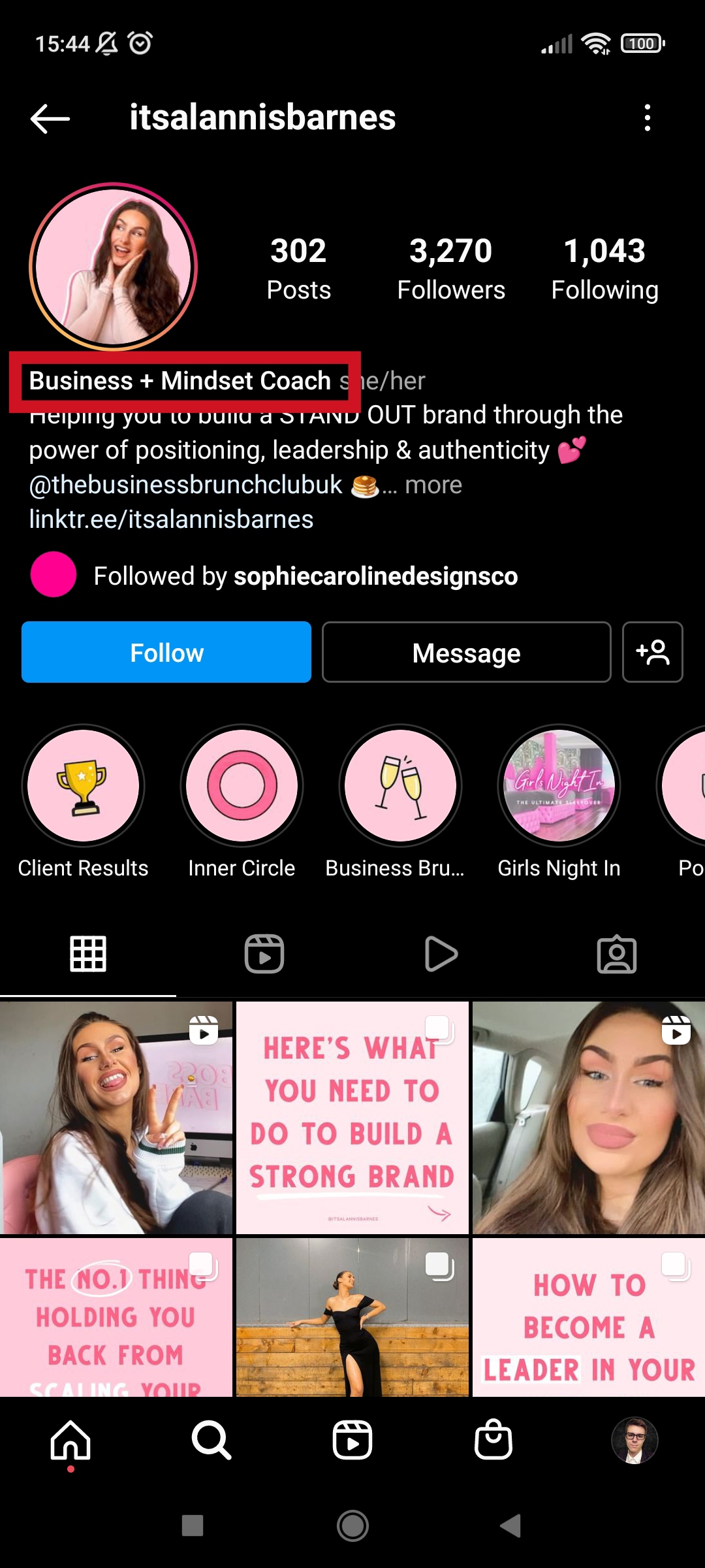 Example of a keyword in a bio of @itsalannicbarnes