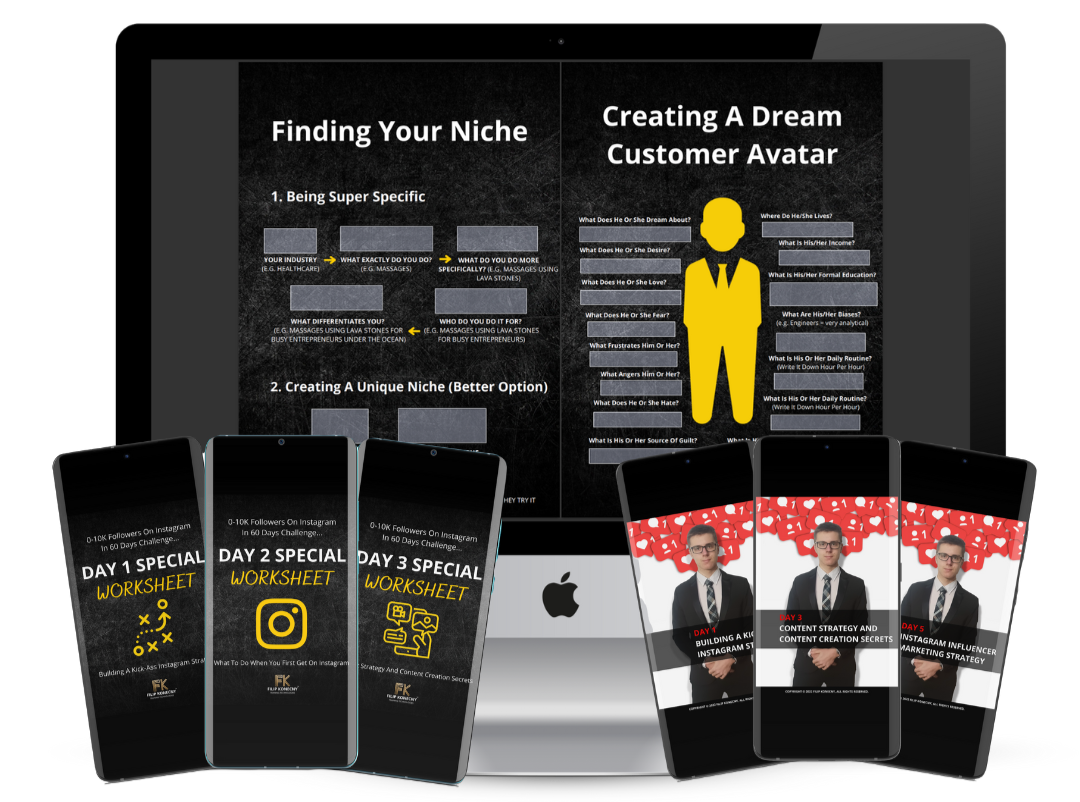 Image showing special homework and worksheets for the Build Your Instagram Empire course
