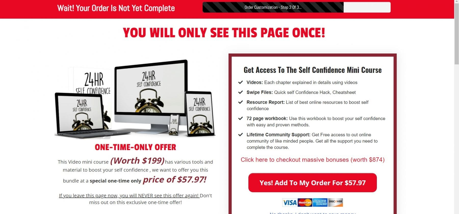 An example of an upsell page