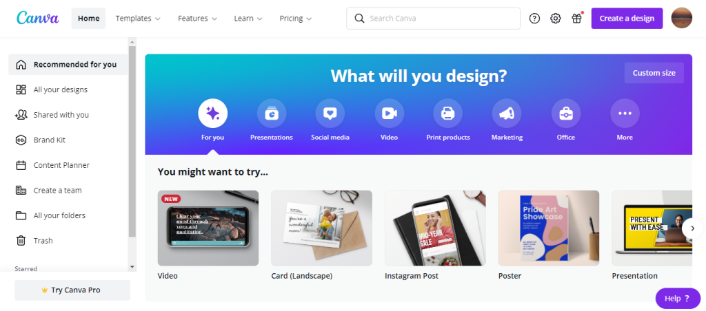 Canva homepage screenshot