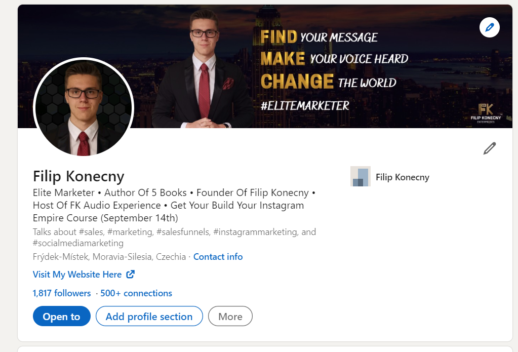 LinkedIn Profile of Filip Konecny
