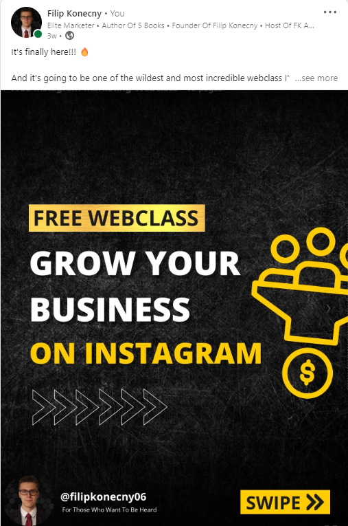 Here is an example of a promotional post on LinkedIn