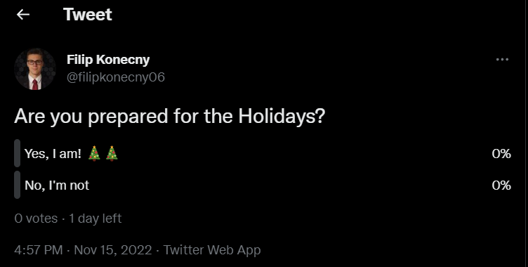 Twitter holiday marketing poll from Filip Konecny