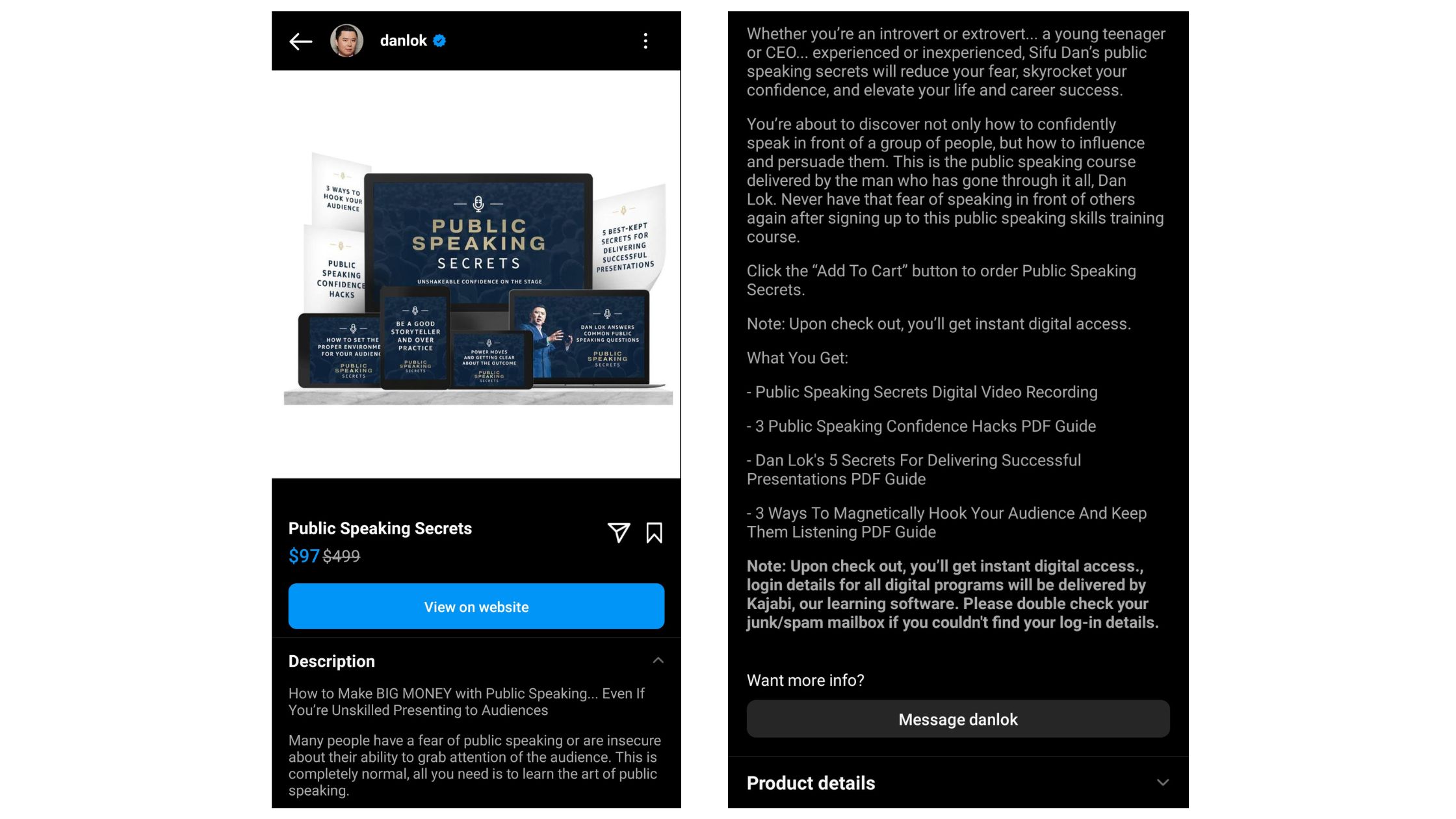 Example of how a product in Instagram shopping looks like