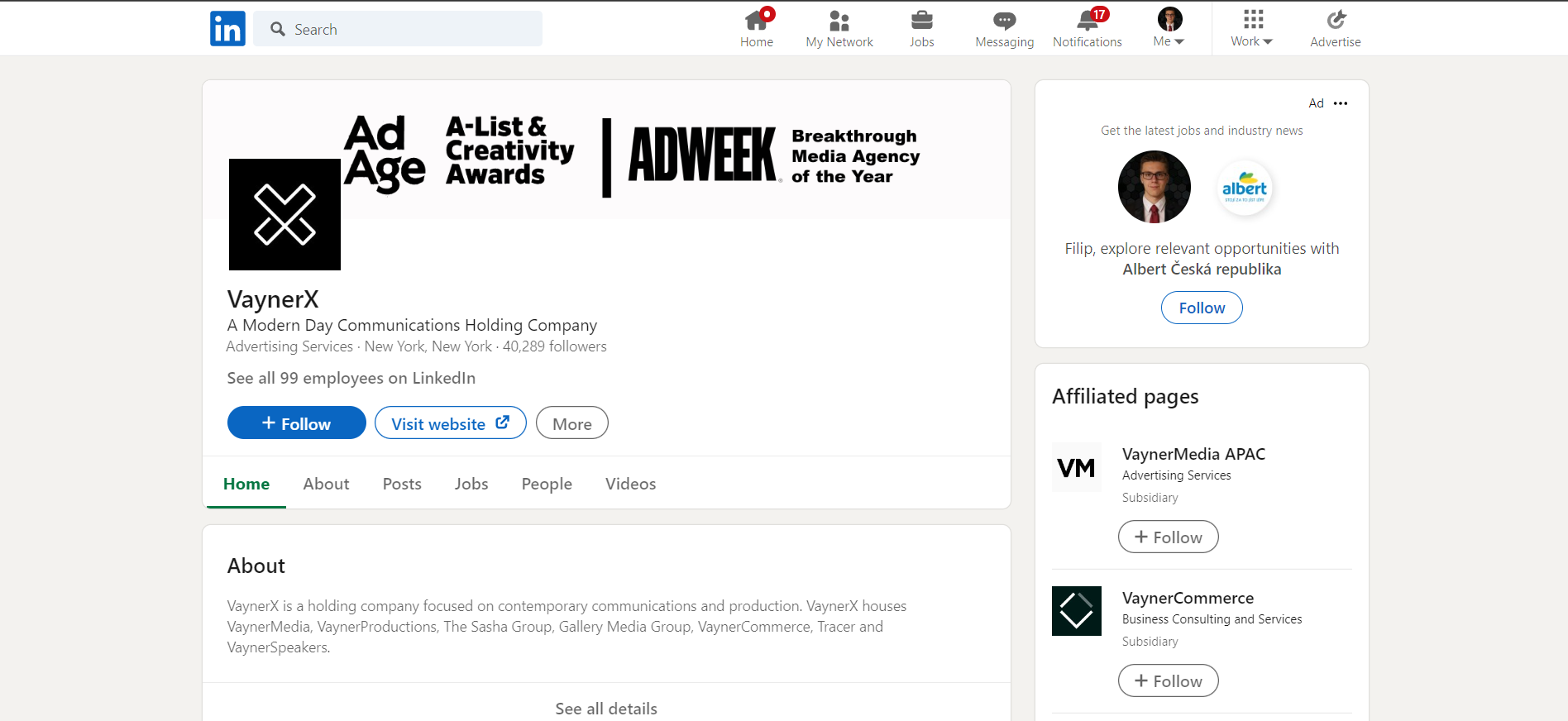 VanyerX linkedin company page