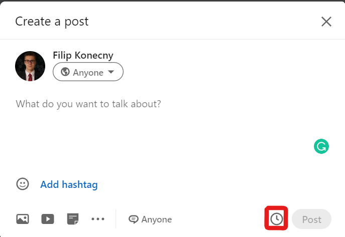 Create a new post section on LinkedIn
