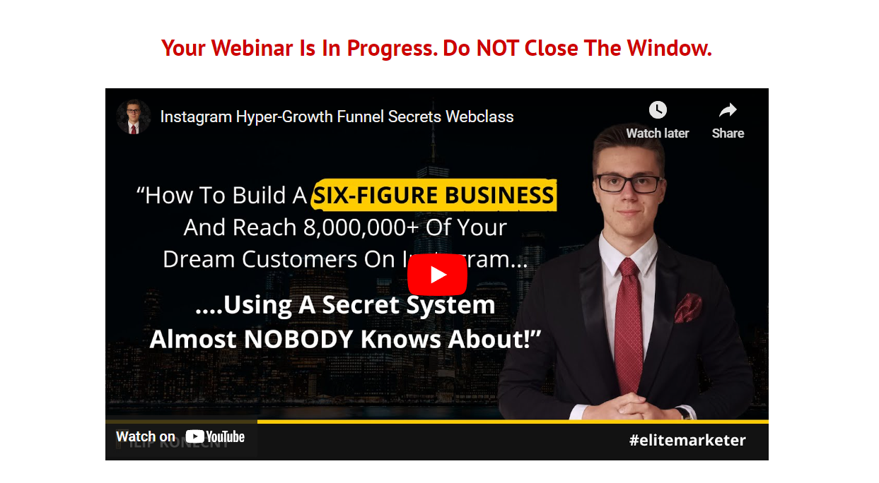 Example of a webinar room page