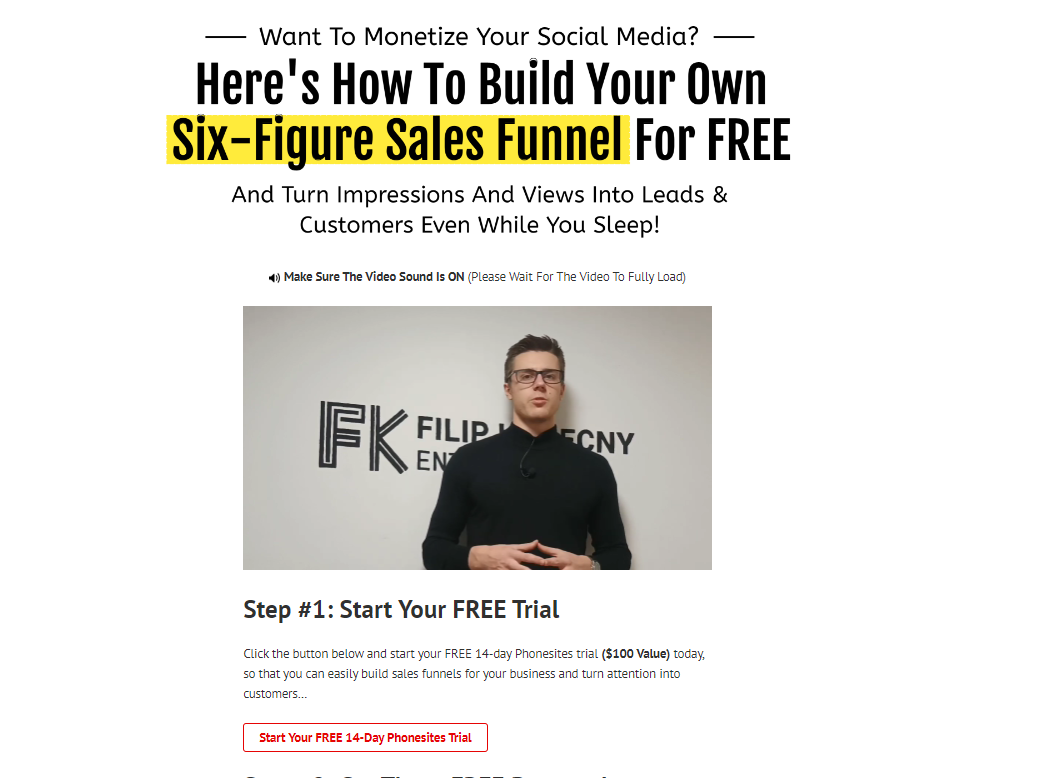 Example of a landing page for Phonesites