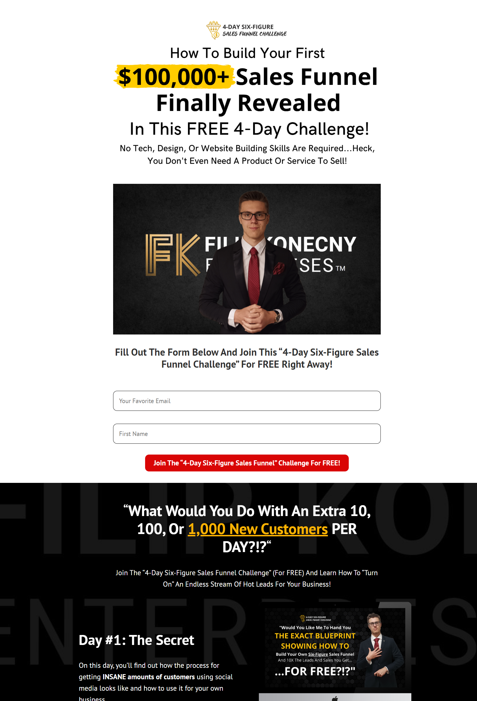 Example of a ladning page for my six-figure sales funnel challenge