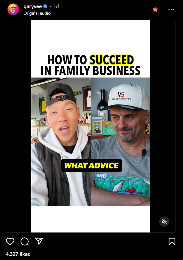 Example of an Instagram video from Gary Vaynerchuk using subtitles