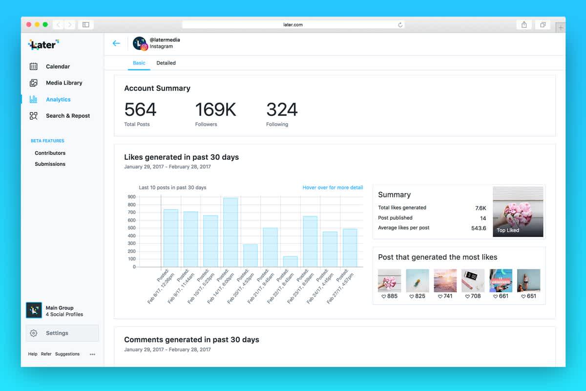 Later Instagram marketing tool
