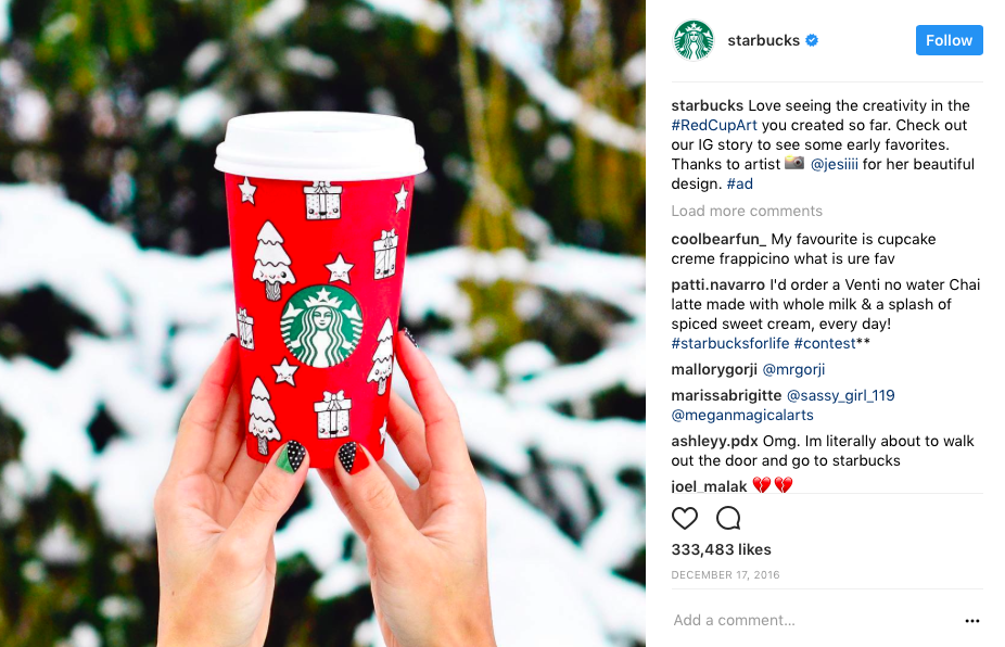Example of a Starbucks post that is user generated content