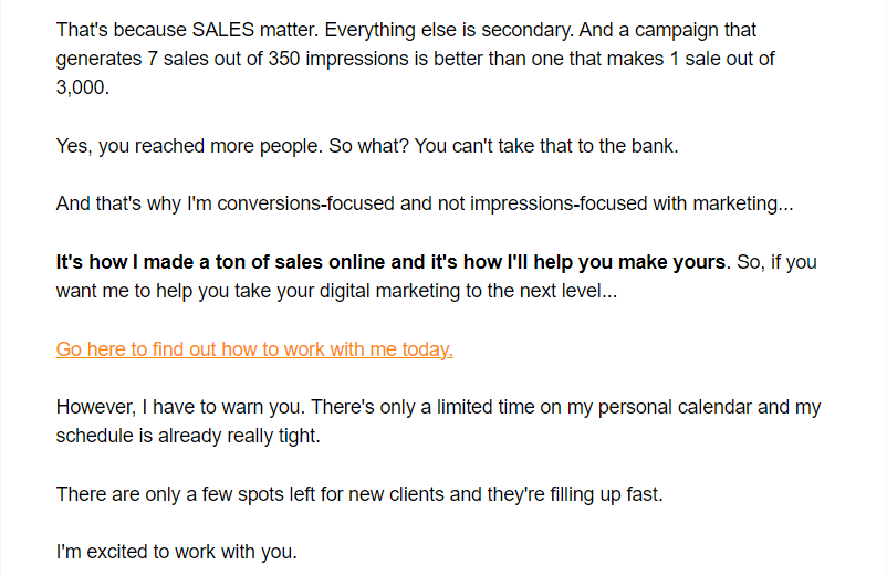 Example of a promotional email