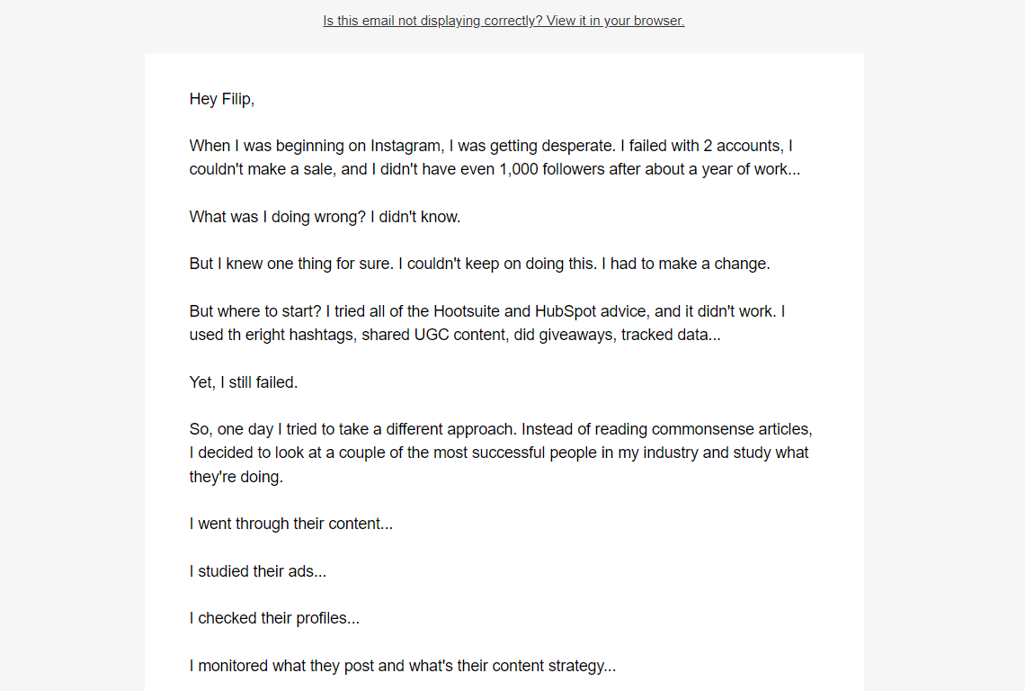 Example of a storytelling email campaign