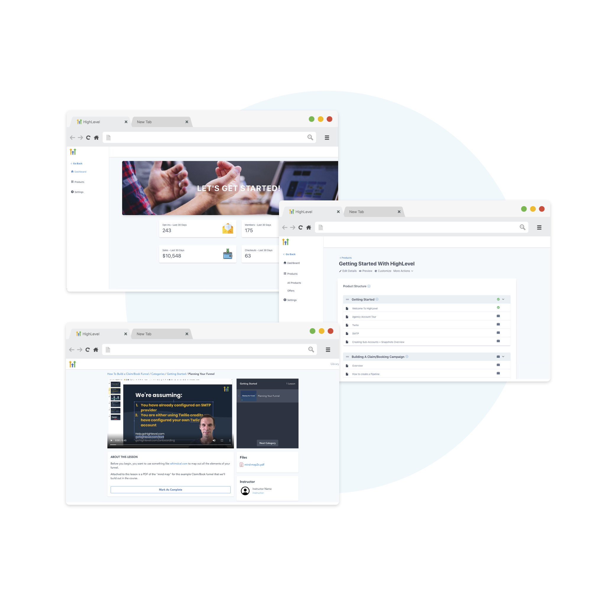 HighLevel course and membership area screens