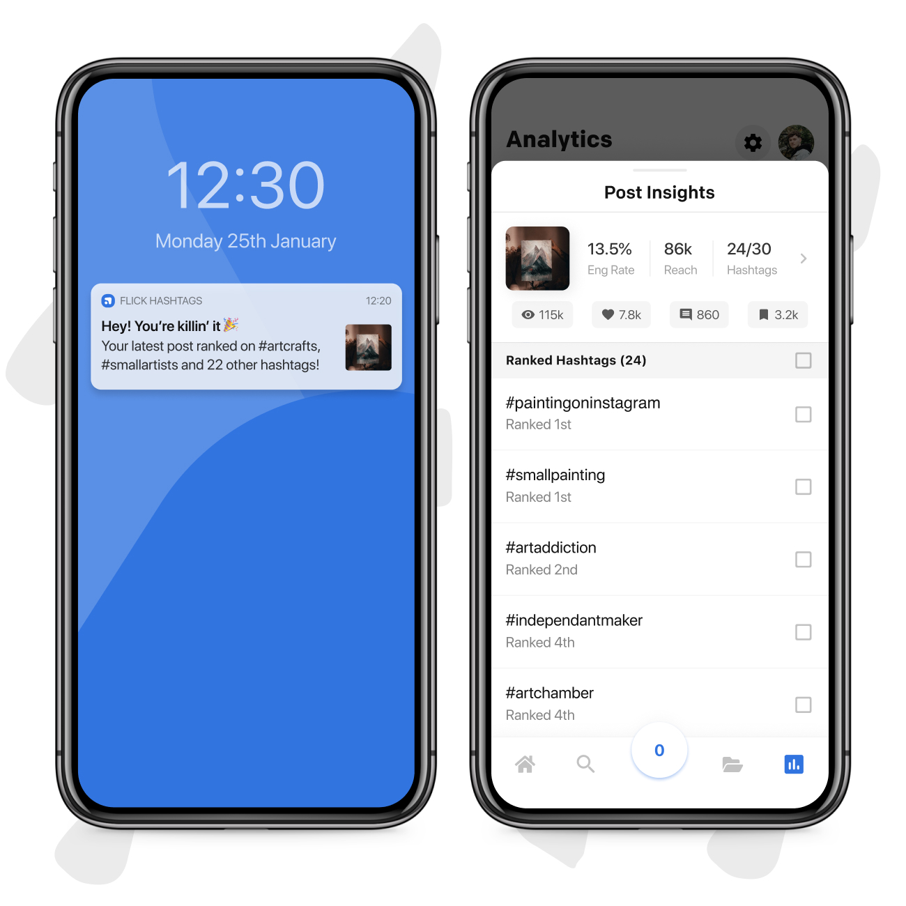 Flick analytics and hashtag ranking insights on mobile