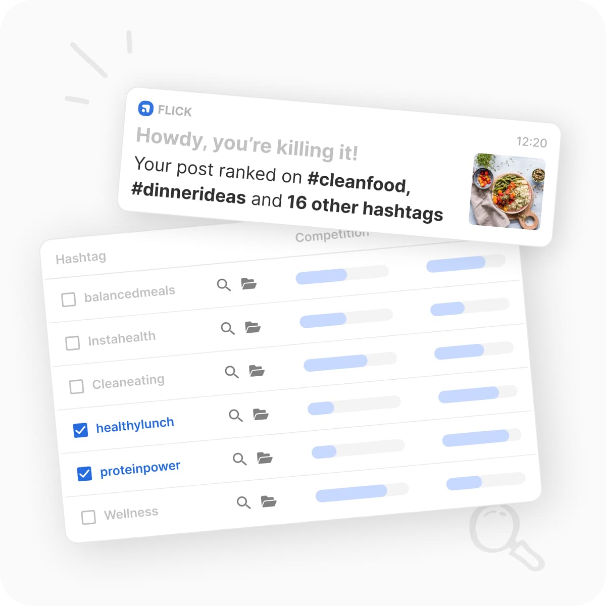 Flick hashtag analytics and hashtag performance tool
