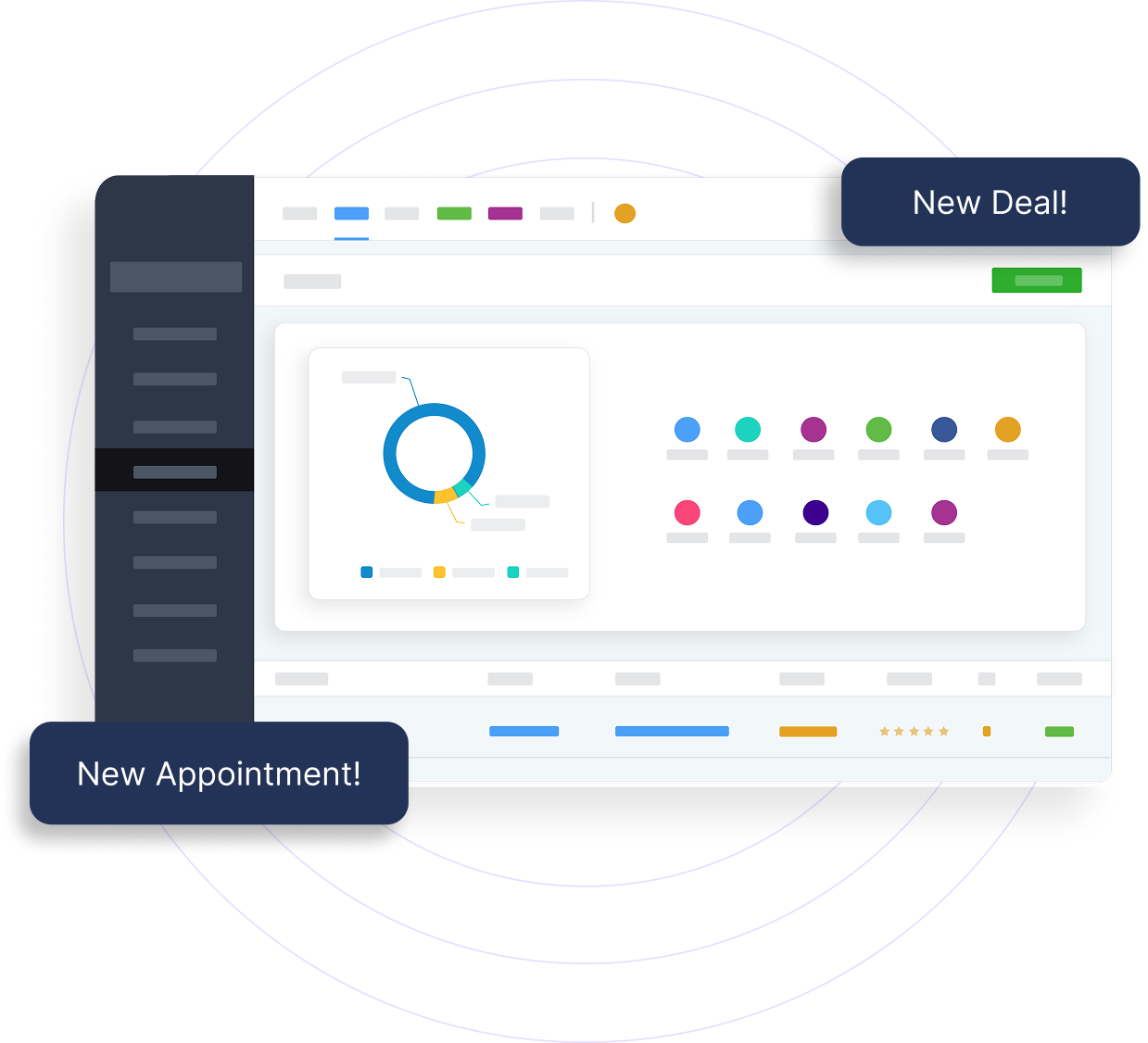 HighLevel dashboard showing appointments and deal activity