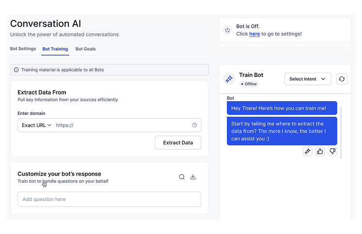 HighLevel conversation AI bot training screen inside the platform