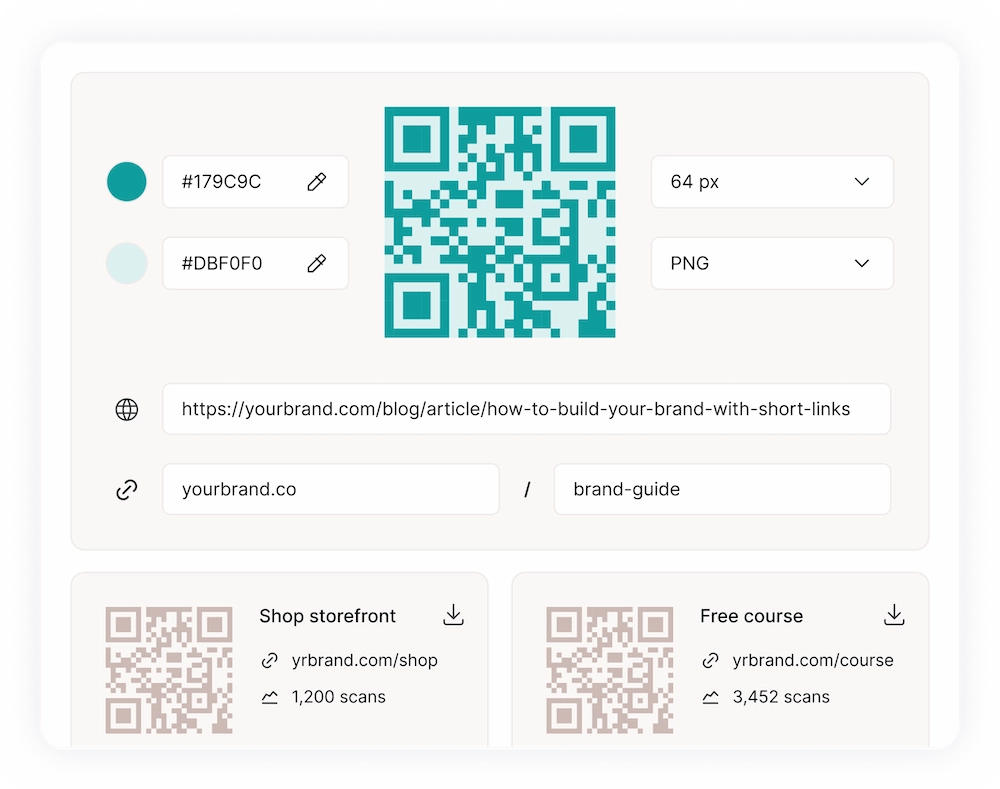Rebrandly QR code editor with branded colors and editable destination link
