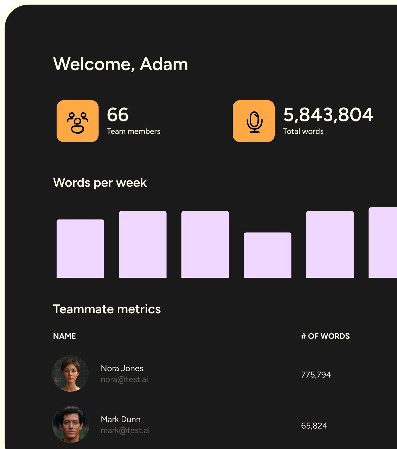 Wispr Flow team usage dashboard for business accounts