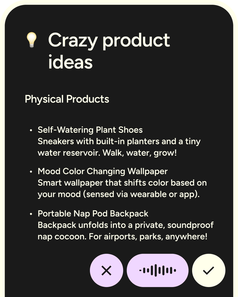 Wispr Flow mobile screen turning spoken ideas into a structured list