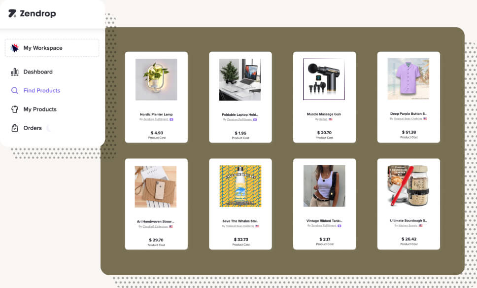 ClickFunnels store integration showing product sourcing dashboard