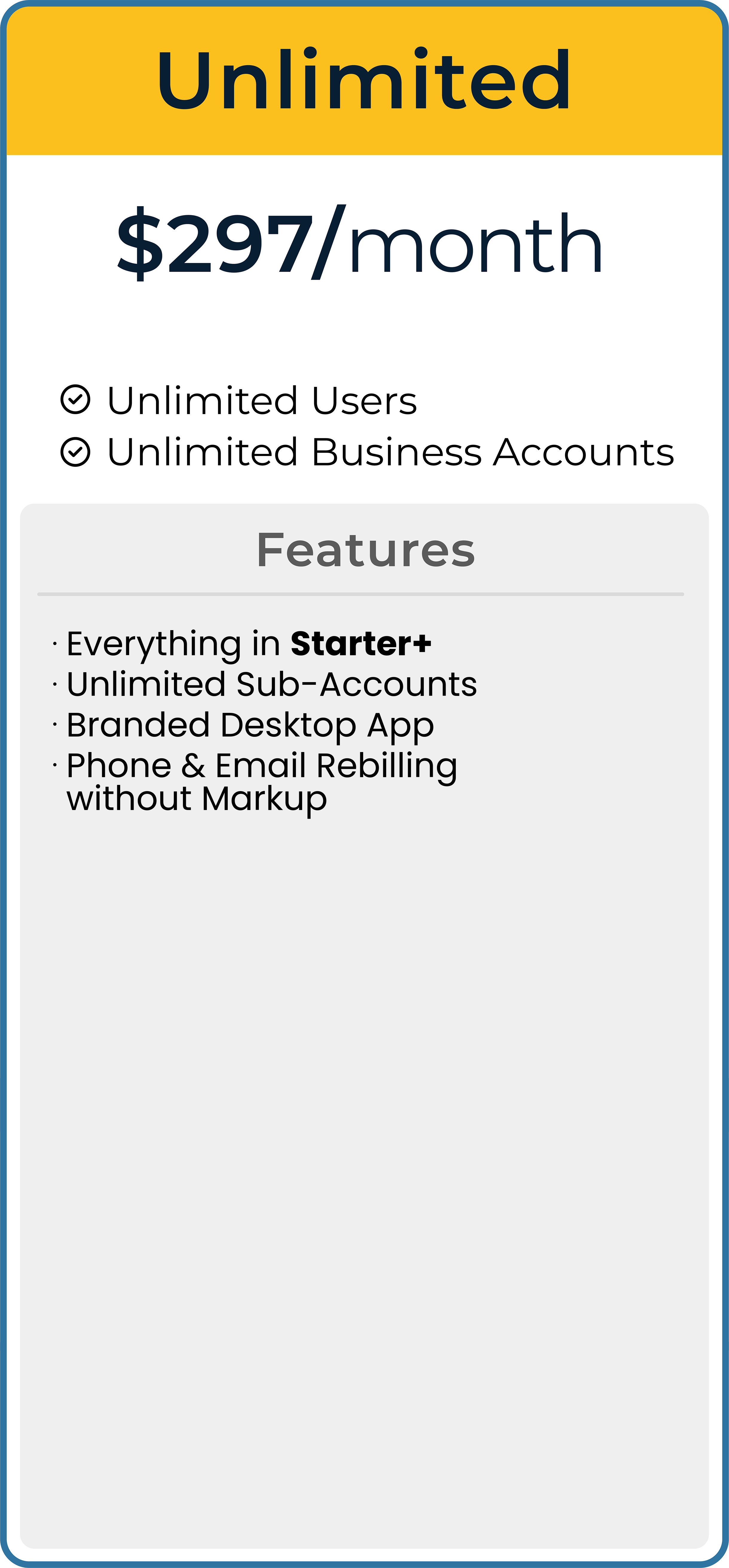 HighLevel Unlimited plan pricing card