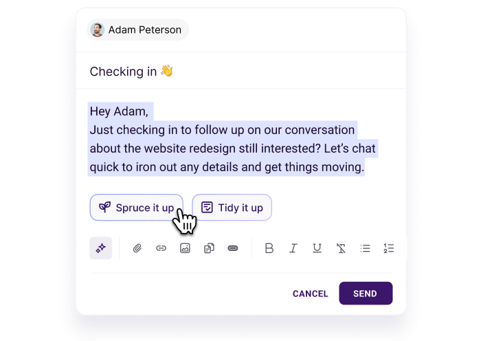 Copper AI writing assistant improving a follow-up email draft