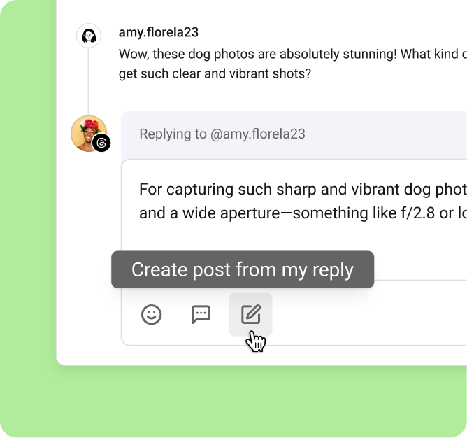 Buffer interface turning a reply into a new post idea from the community workflow
