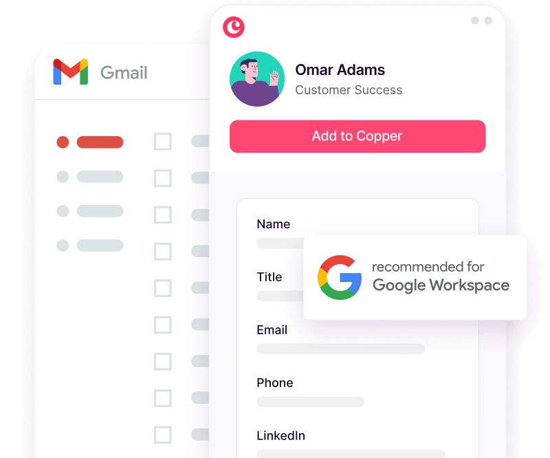 Copper Chrome extension inside Gmail for adding and viewing contact details