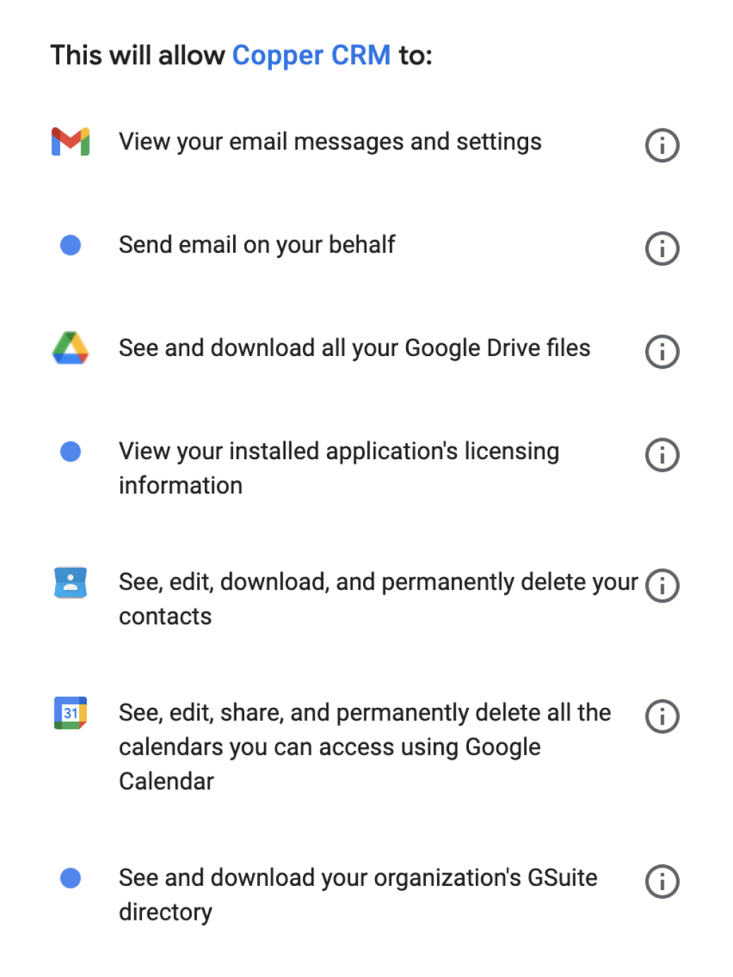 Copper Google authentication preview from the signup flow