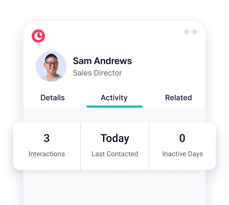 Copper customer insights view showing contact activity and inactivity tracking