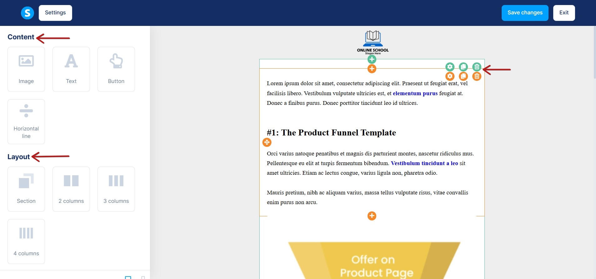 Systeme.io visual email editor with drag and drop content blocks