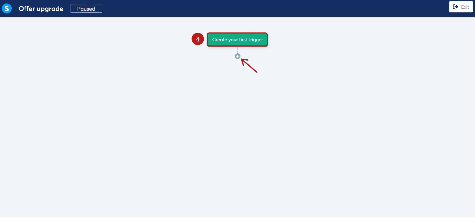 Systeme.io workflow builder showing the first trigger step for an automation