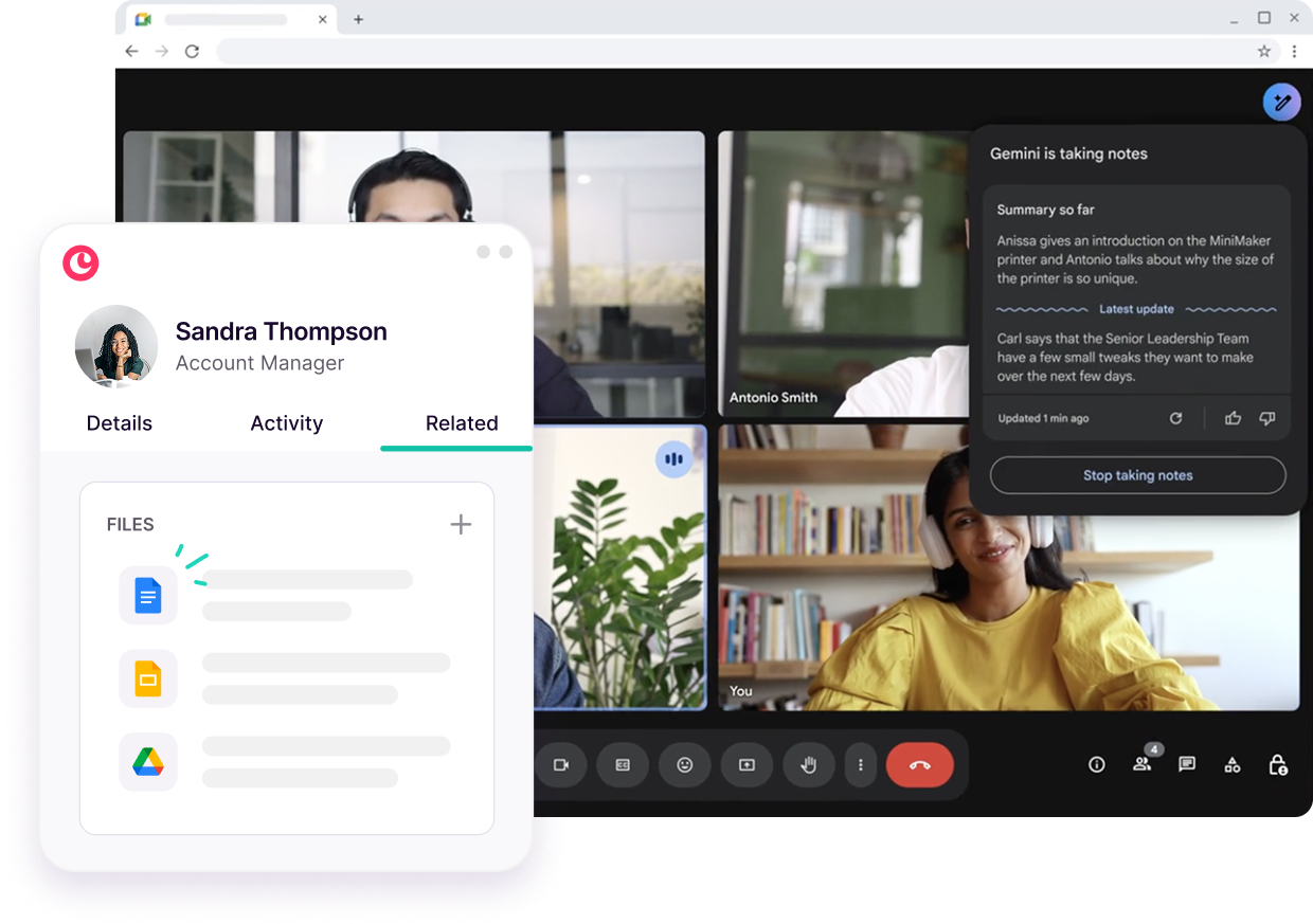 Copper working alongside Google Workspace and meeting notes